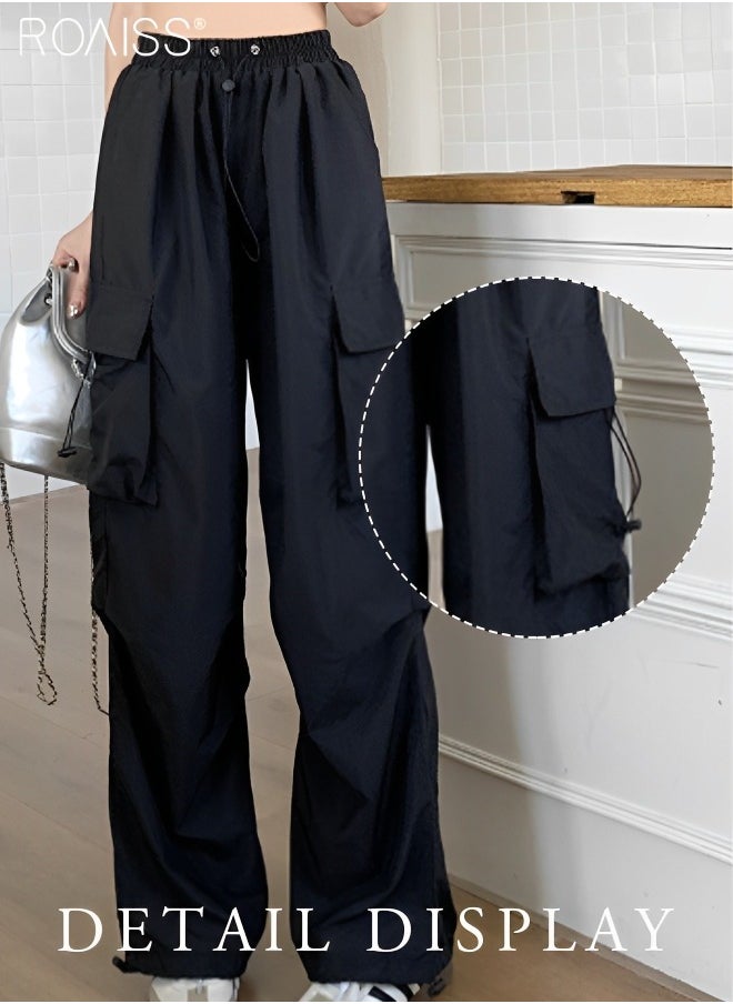 roaiss - Women's Casual Quick Drying Overalls Multi Pocket High Waist Loose Wide Leg Pants - Image 1