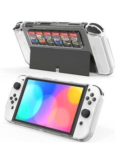 KASTWAVE Protective Case for Switch OLED Model with Game Card Storage, Hard Plastic PC Cover for Nintendo Switch OLED Model Joycon Controller, Shockproof Protector with NS OLED Model (Transparent)  - Image 1