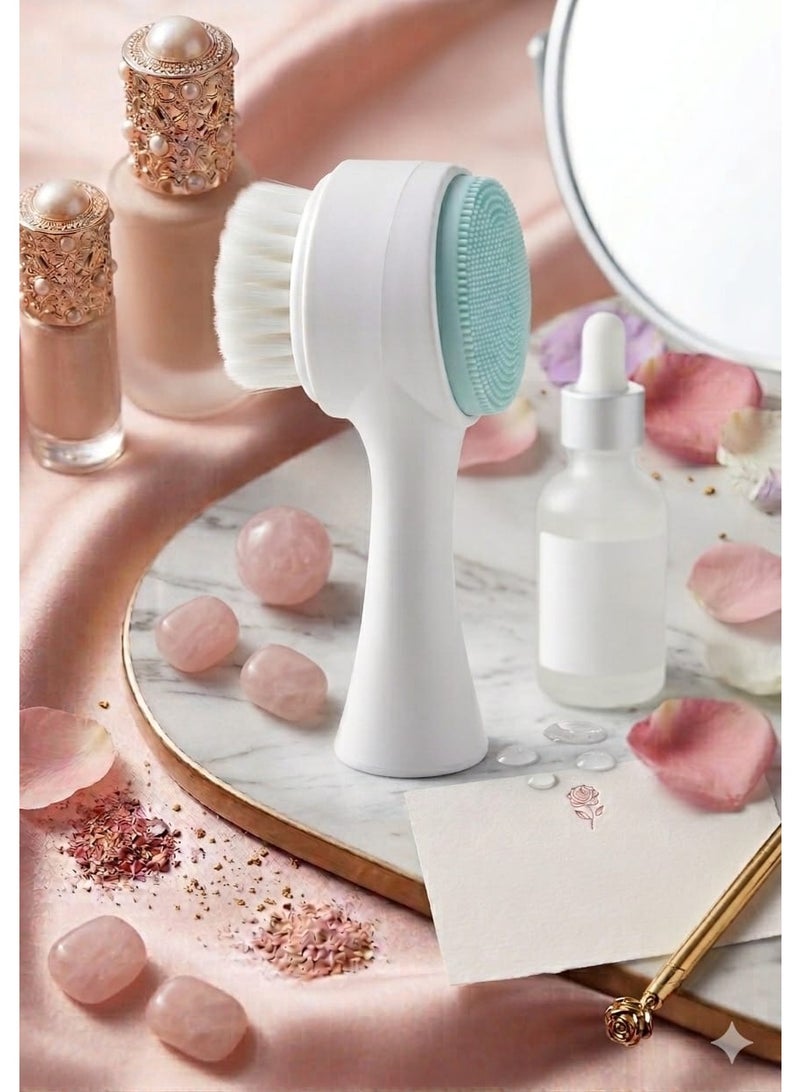 فرشاة تنظيف الوجه 2 في 1 – سيليكون + شعيرات ناعمة لتنظيف عميق وتقشير لطيف | مناسبة لجميع أنواع البشرة - Image 2