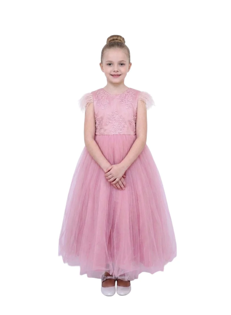 بيداني Pink Feather Accented Party Gown