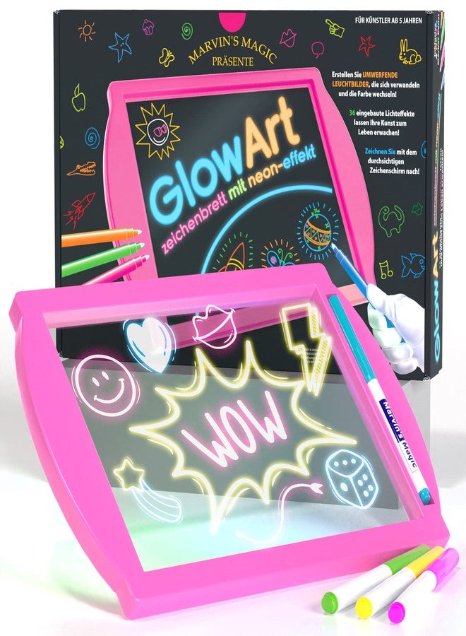 Marvin's Magic, Neon Glow Craft Set, Kids Art Set, Neon Effect Drawing Board with Integrated Stand and 4 Fluorescent Magic Pens, Pink - Image 1
