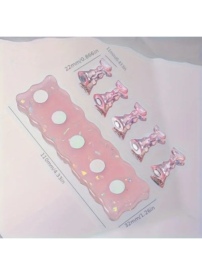 Ucanbe Iridescent Nail Practice Stand with 5 Crystal Holders – Pink Aurora Acrylic Base, Reusable Nail Tip Display for Training & Nail Art Showcases - Image 1