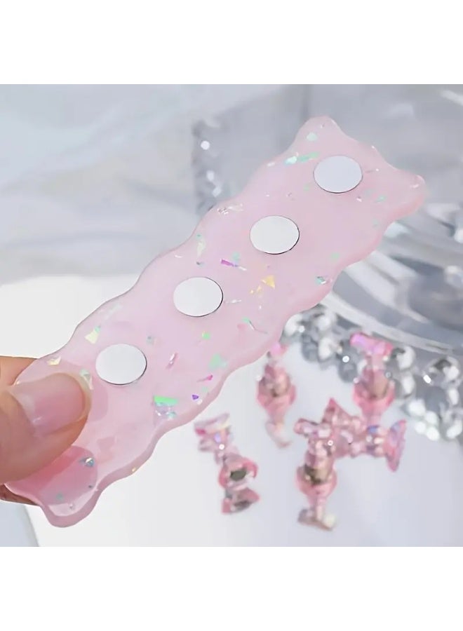 Ucanbe Iridescent Nail Practice Stand with 5 Crystal Holders – Pink Aurora Acrylic Base, Reusable Nail Tip Display for Training & Nail Art Showcases - Image 2