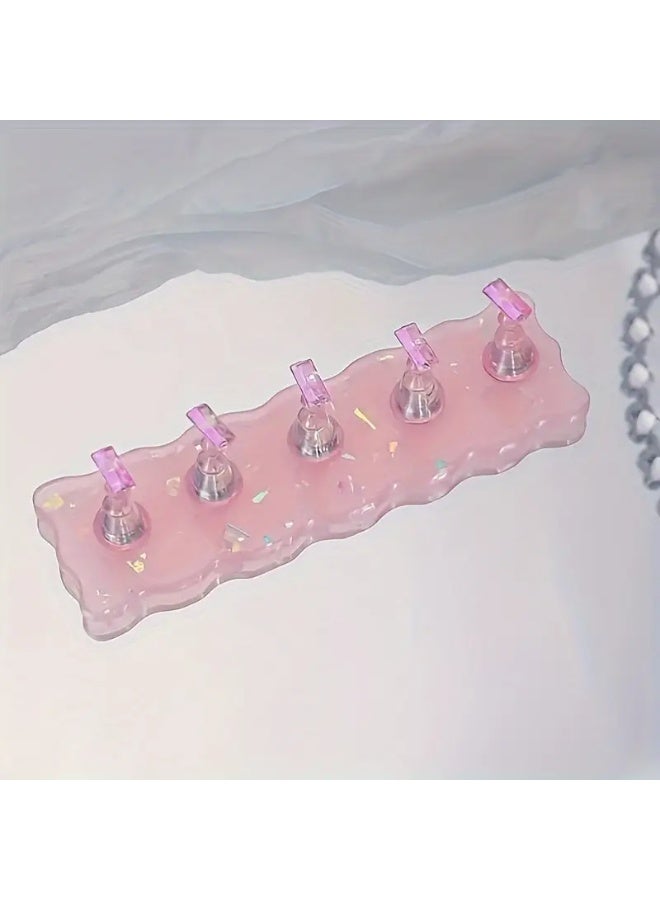 Ucanbe Iridescent Nail Practice Stand with 5 Crystal Holders – Pink Aurora Acrylic Base, Reusable Nail Tip Display for Training & Nail Art Showcases - Image 4
