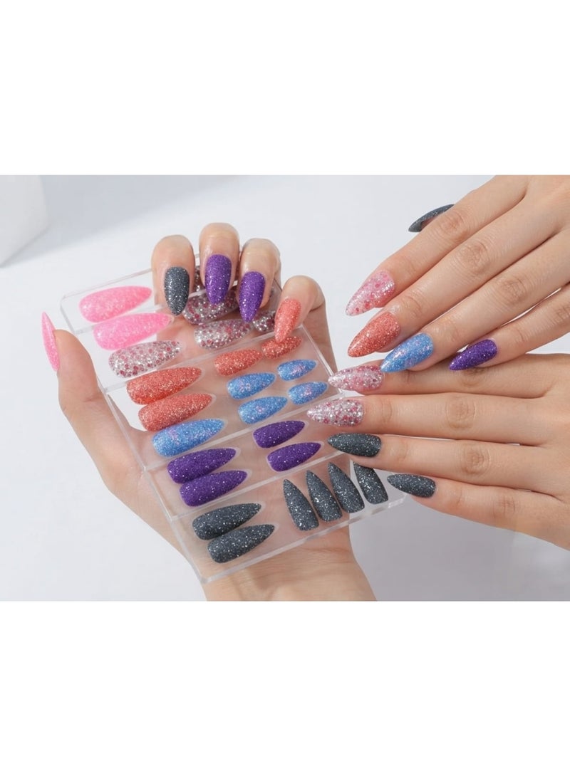 Glitter-finish artificial nail set (6 packs) with double-sided adhesive - Image 3