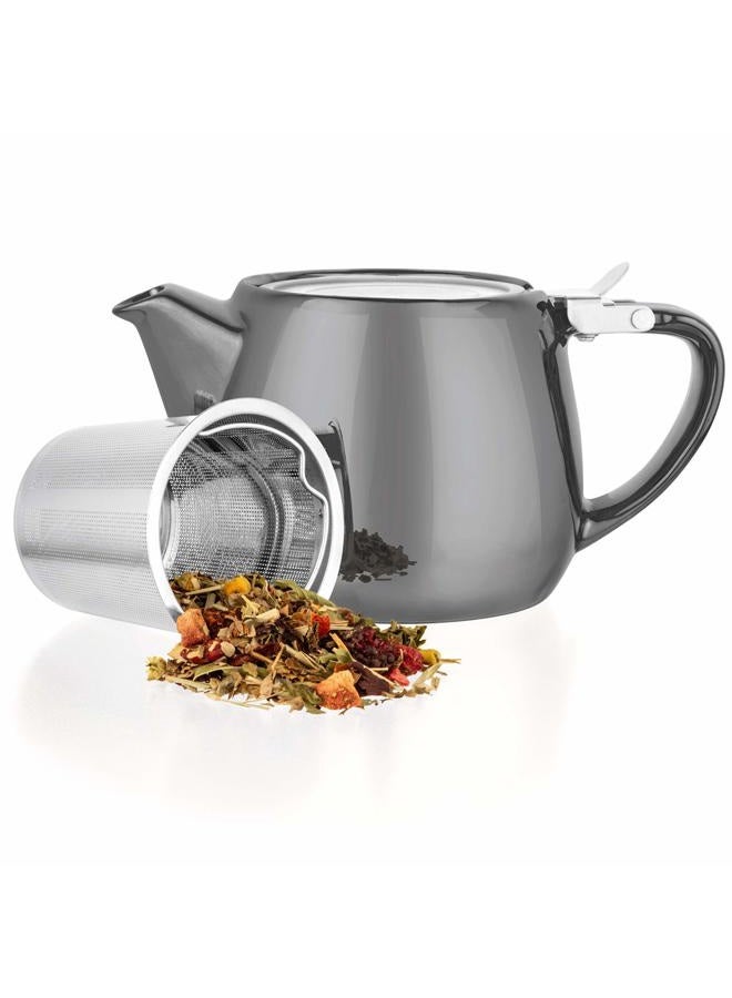 Tealyra Pluto Porcelain Small Teapot Grey - 18.2-ounce (1-2 cups) - Unique Finish - Stainless Steel Lid and Extra-Fine Infuser To Brew Loose Leaf Tea - 540ml - Image 1