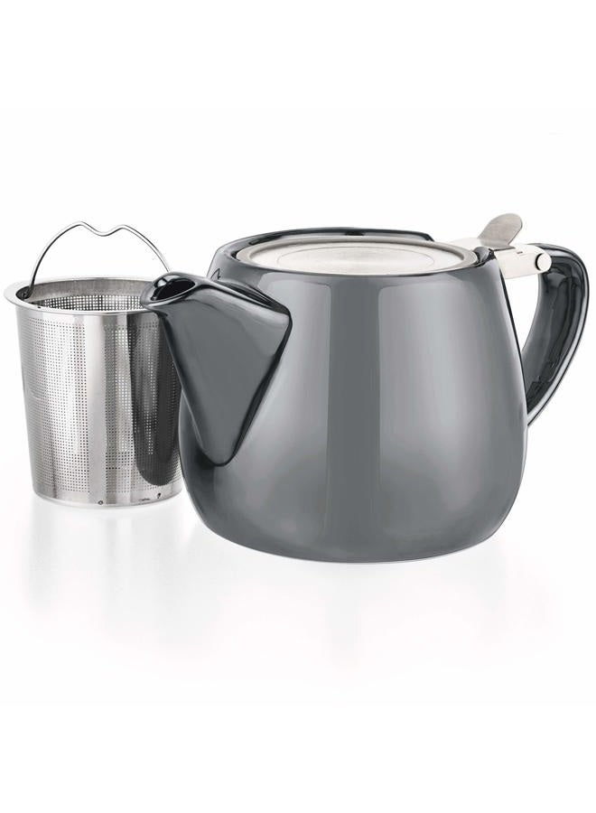 Tealyra Pluto Porcelain Small Teapot Grey - 18.2-ounce (1-2 cups) - Unique Finish - Stainless Steel Lid and Extra-Fine Infuser To Brew Loose Leaf Tea - 540ml - Image 2