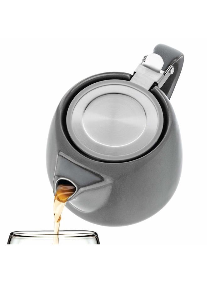 Tealyra Pluto Porcelain Small Teapot Grey - 18.2-ounce (1-2 cups) - Unique Finish - Stainless Steel Lid and Extra-Fine Infuser To Brew Loose Leaf Tea - 540ml - Image 5