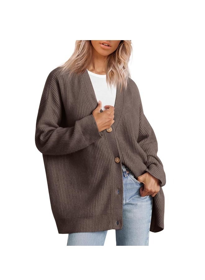 Autumn Women's Solid Color Button Long Sleeve Cardigan  - Image 1