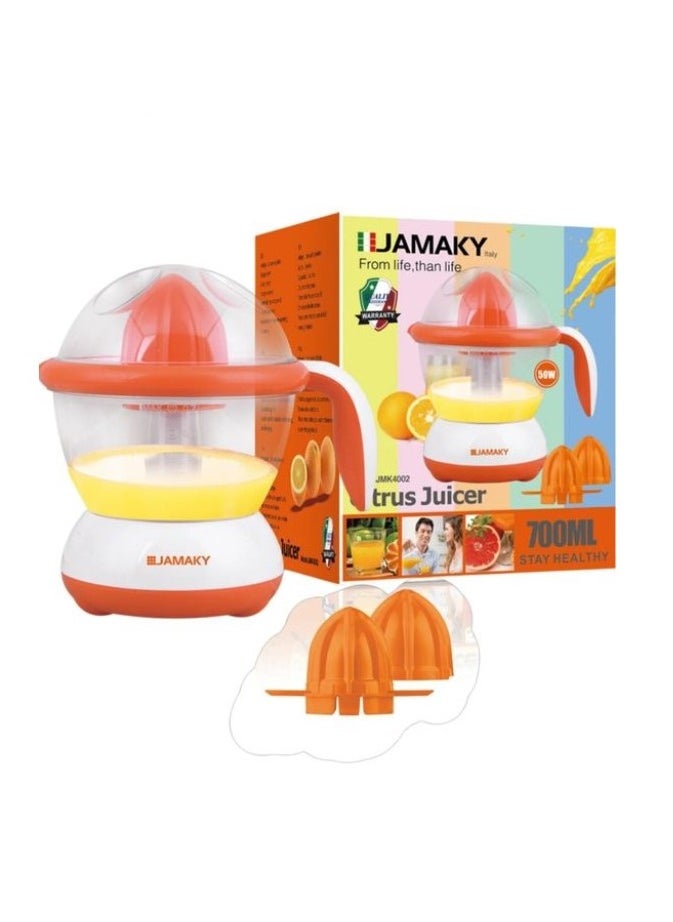 JAMAKY - Electric orange juicer, 700ml, 50W with Italian technology orange color, JMK4002 , easy to use and clean - Image 1