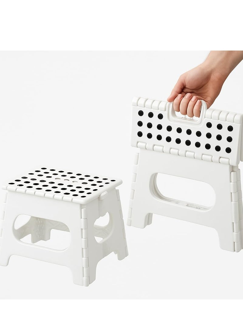 DURKU Folding Step Stool Foot Stool with 9 Inch Height, Foldable Plastic Stool for Kitchen, Bathroom, Garden, Indoor, Holds Up to 300 lbs (White) - Image 1