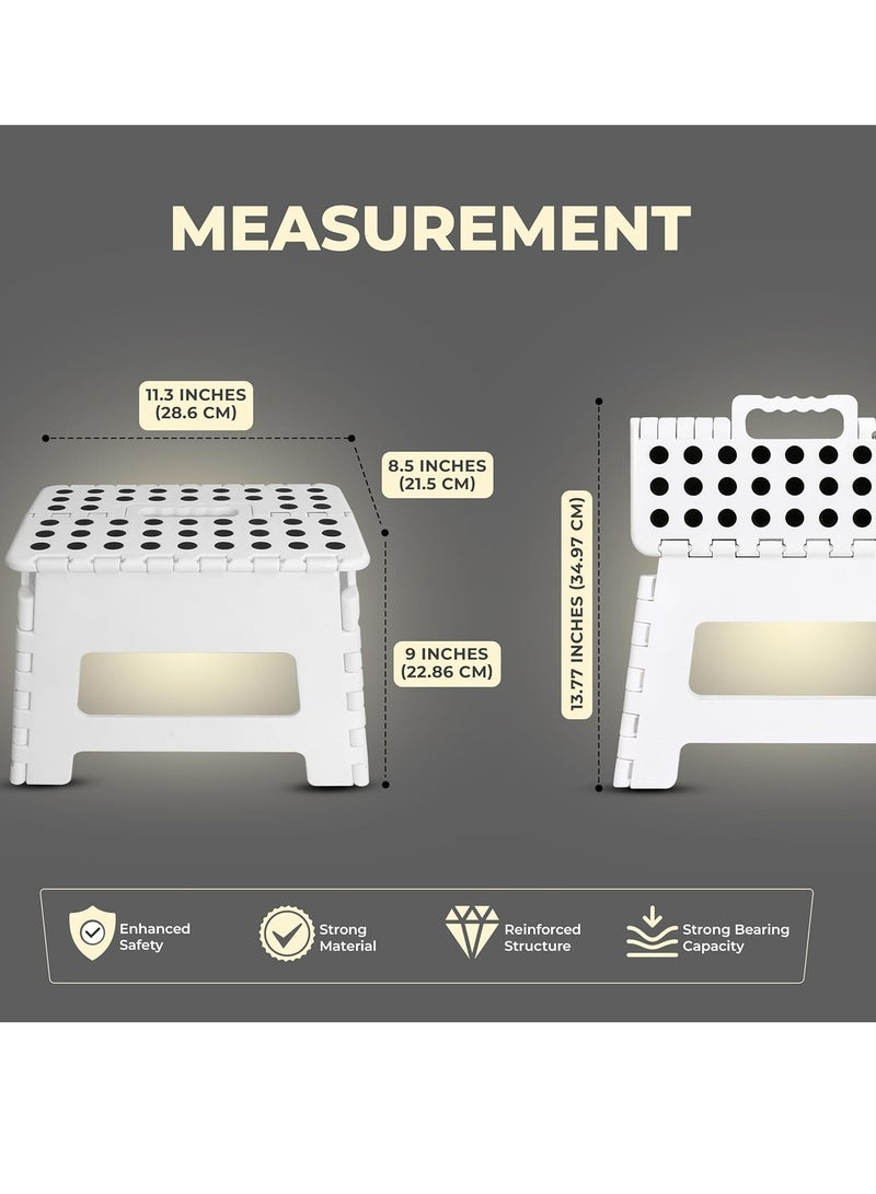 DURKU Folding Step Stool Foot Stool with 9 Inch Height, Foldable Plastic Stool for Kitchen, Bathroom, Garden, Indoor, Holds Up to 300 lbs (White) - Image 2