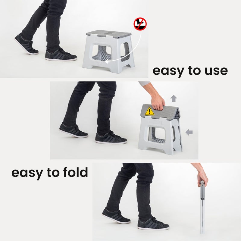 Vigar Compact Step Stool Foldable, 9-inch Step Stools for Adults up to 330 Pound, Lightweight Stool, Non-Slip Folding Step Stool, Gray - Image 3