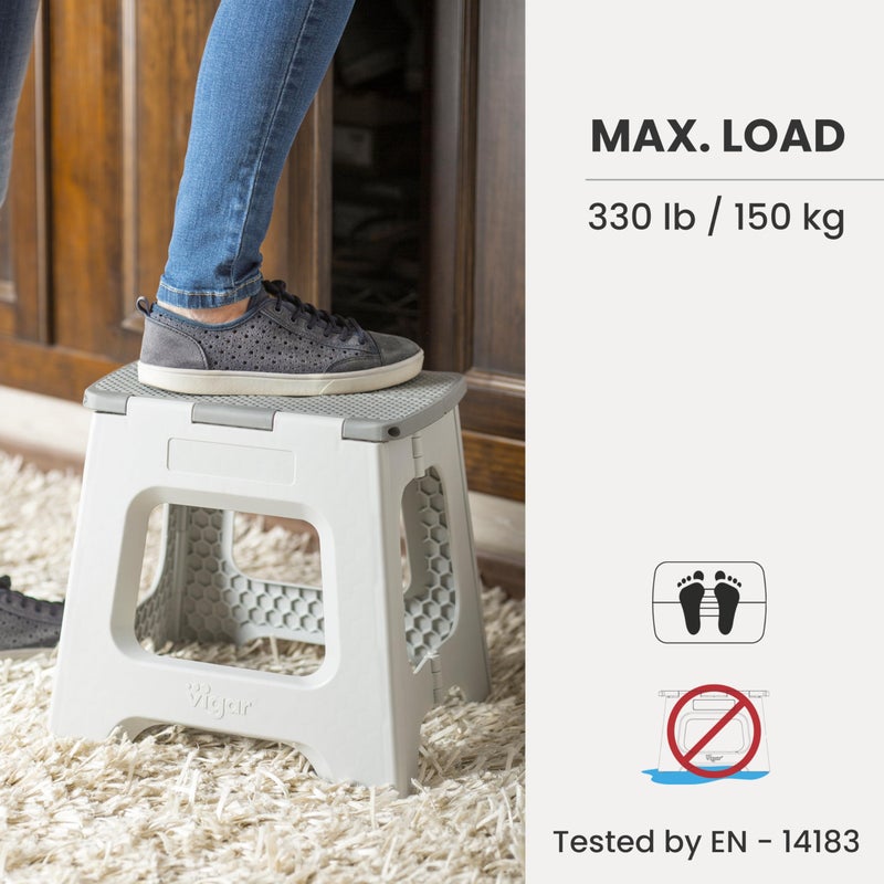 Vigar Compact Step Stool Foldable, 9-inch Step Stools for Adults up to 330 Pound, Lightweight Stool, Non-Slip Folding Step Stool, Gray - Image 5