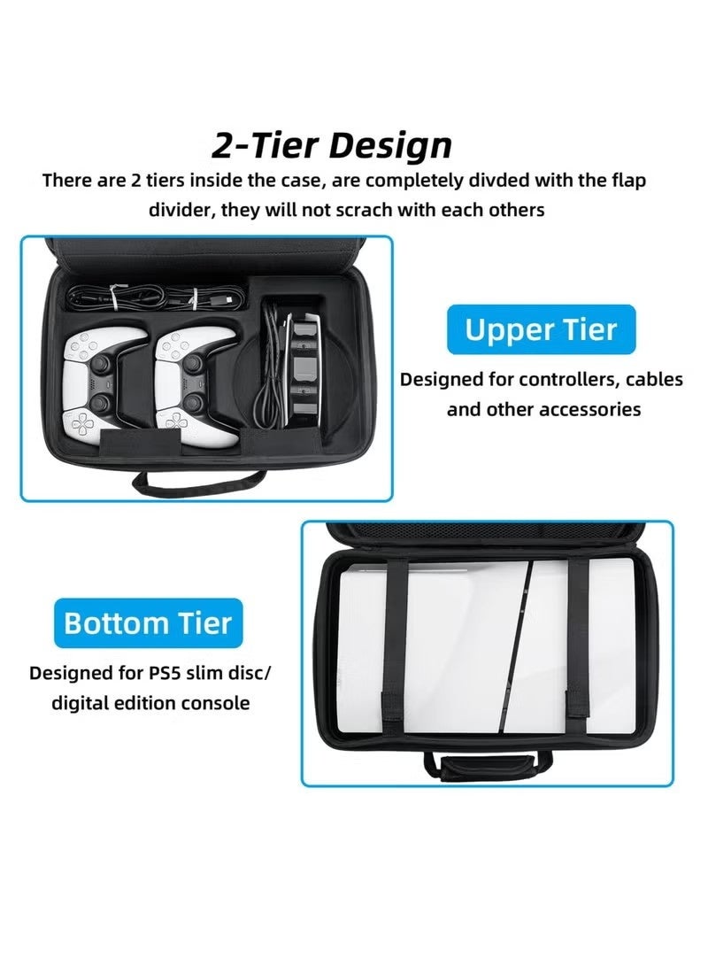 هيكوموني حقيبة محمولة لوحدة التحكم بس 5 سليم، حقيبة واقية صلبة لوحدة التحكم بلاي ستيشن 5 سليم ديسك/ديجيتال أسود - Image 2