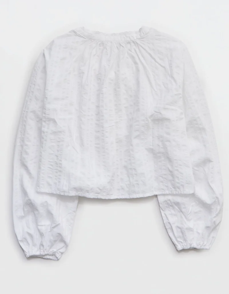 Aerie  Aerie Seersucker Long Sleeve Volume Tie Top for Women | Best Price UAE