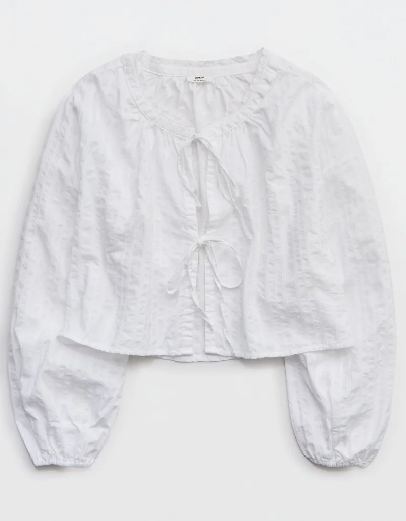 Aerie  Aerie Seersucker Long Sleeve Volume Tie Top for Women | Best Price UAE