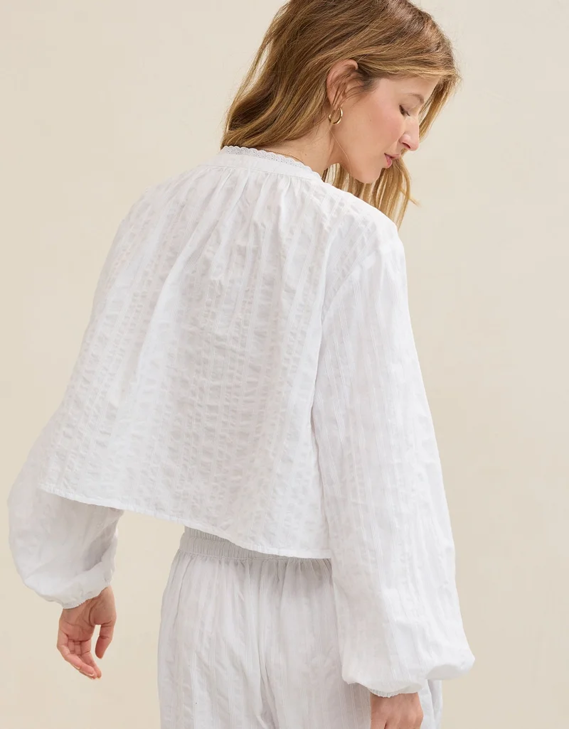 Aerie Aerie Seersucker Long Sleeve Volume Tie Top