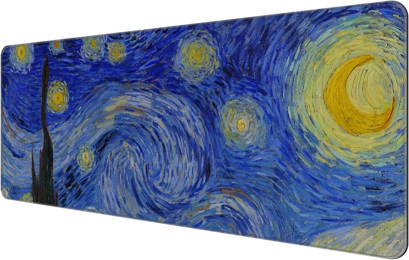 Dynippy Thin Extended Gaming Mouse Pad （31.5 * 11.8 * 0.08 inch） with Stitched Edges Large Mousepad Long XXL Keyboard and Mouse pad Desk Mat for Gaming Office & Home - The Starry Night - Image 1