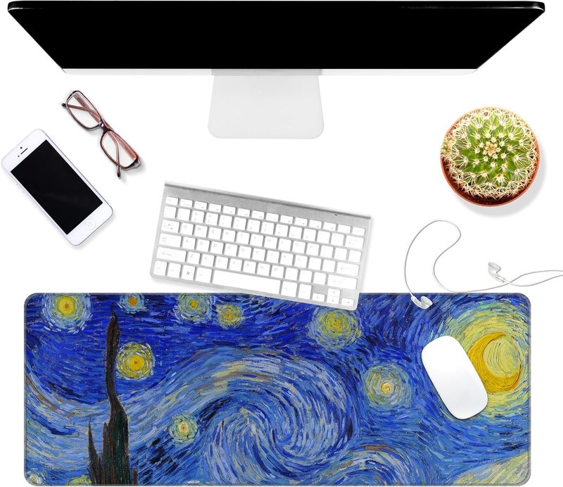 Dynippy Thin Extended Gaming Mouse Pad （31.5 * 11.8 * 0.08 inch） with Stitched Edges Large Mousepad Long XXL Keyboard and Mouse pad Desk Mat for Gaming Office & Home - The Starry Night - Image 3