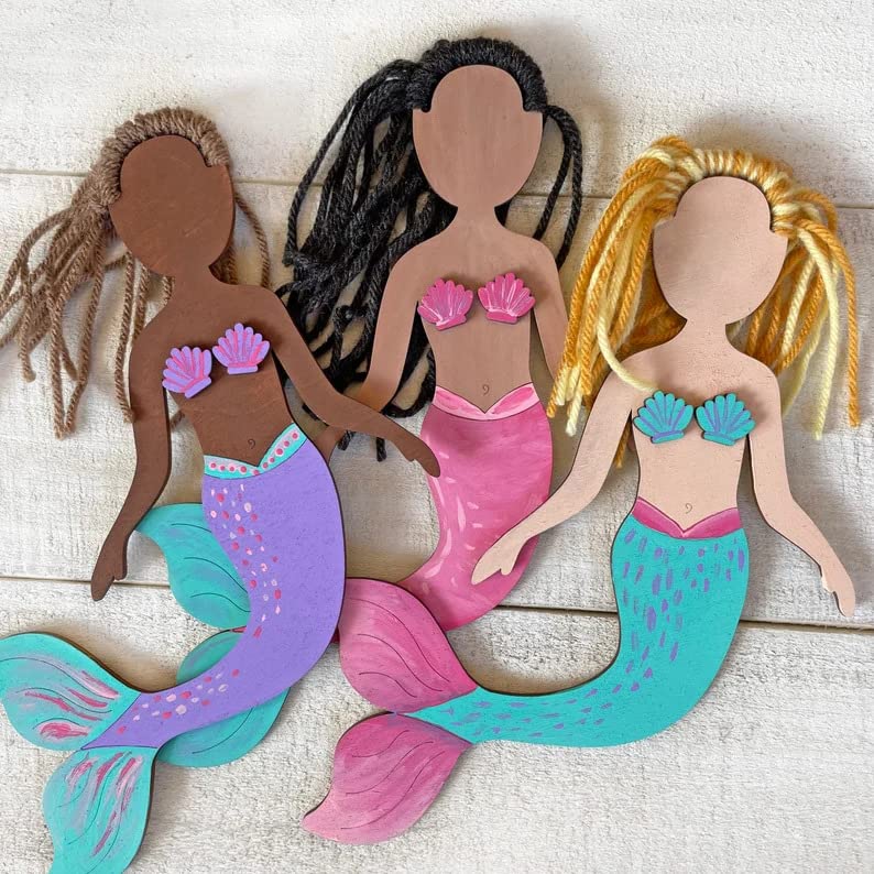 Haoser Mermaid Self-Portrait Craft Kit - Drawing Kit For Kids - Mermaid Theme Birthday Gift Pack Of 5, Multicolor - Image 1