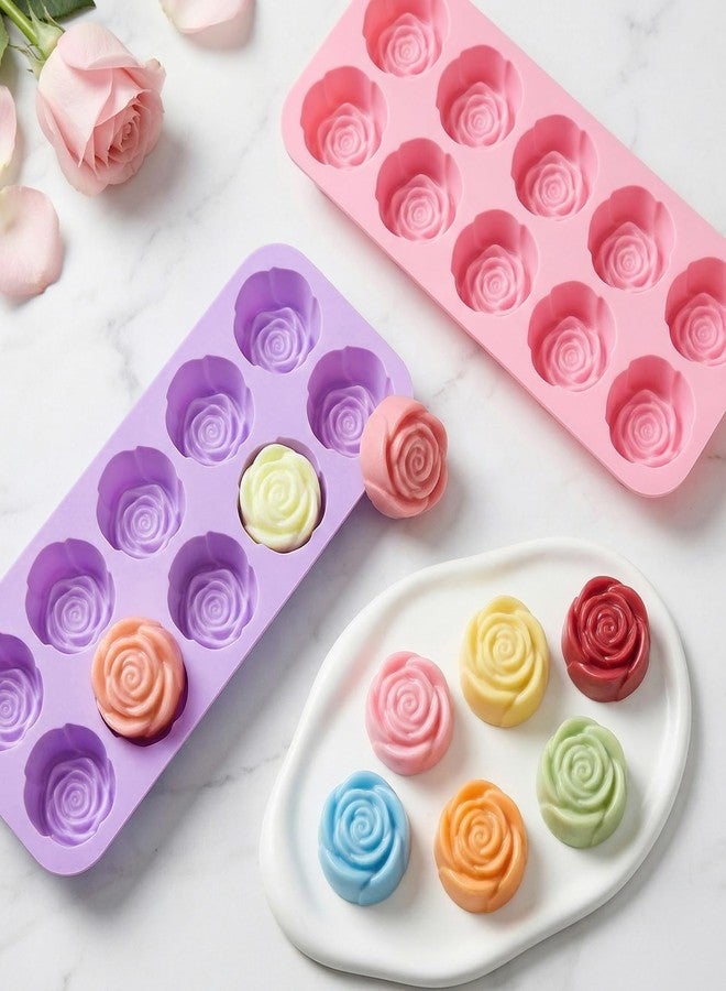 Fumwase 2 Pcs Rose Fondant Silicone Mold Reusable Flower Shaped Chocolate Mold for Baking Cake Candy Decoration Making Ice Soaps (2, Pink, Purple) - Image 5