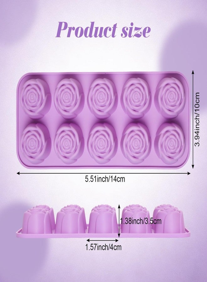 Fumwase 2 Pcs Rose Fondant Silicone Mold Reusable Flower Shaped Chocolate Mold for Baking Cake Candy Decoration Making Ice Soaps (2, Pink, Purple) - Image 2
