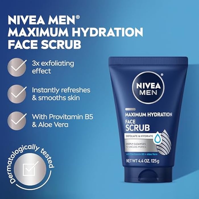 NIVEA MEN Maximum Hydration Deep Cleaning Face Scrub With Aloe Vera, 3 Pack of 4.4 Oz Tubes - Image 3