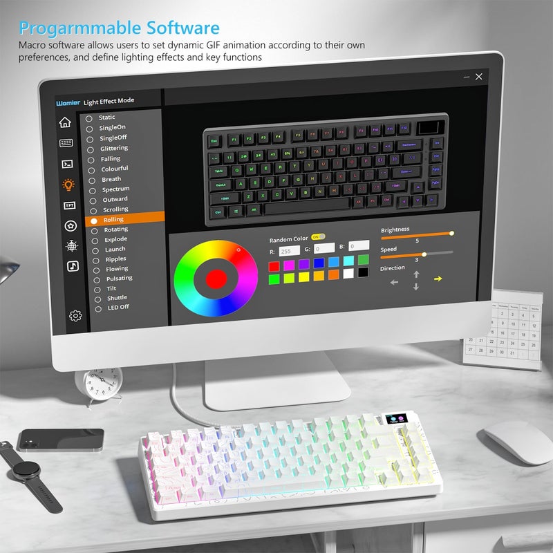 Womier SK80 75% Percent Keyboard Gaming with Color Multimedia Display Mechanical Keyboard Topographic, Hot Swappable Gasket Mount RGB Creamy Key Board Pre-lubed POM Switch for Mac/Win,White - Image 4