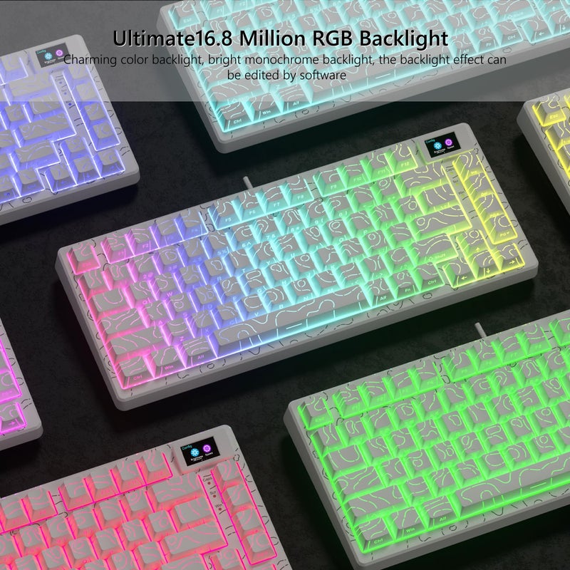 Womier SK80 75% Percent Keyboard Gaming with Color Multimedia Display Mechanical Keyboard Topographic, Hot Swappable Gasket Mount RGB Creamy Key Board Pre-lubed POM Switch for Mac/Win,White - Image 2