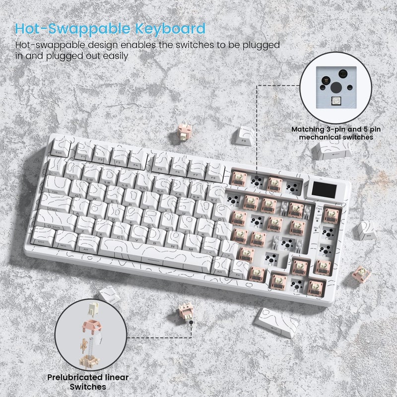 Womier SK80 75% Percent Keyboard Gaming with Color Multimedia Display Mechanical Keyboard Topographic, Hot Swappable Gasket Mount RGB Creamy Key Board Pre-lubed POM Switch for Mac/Win,White - Image 5