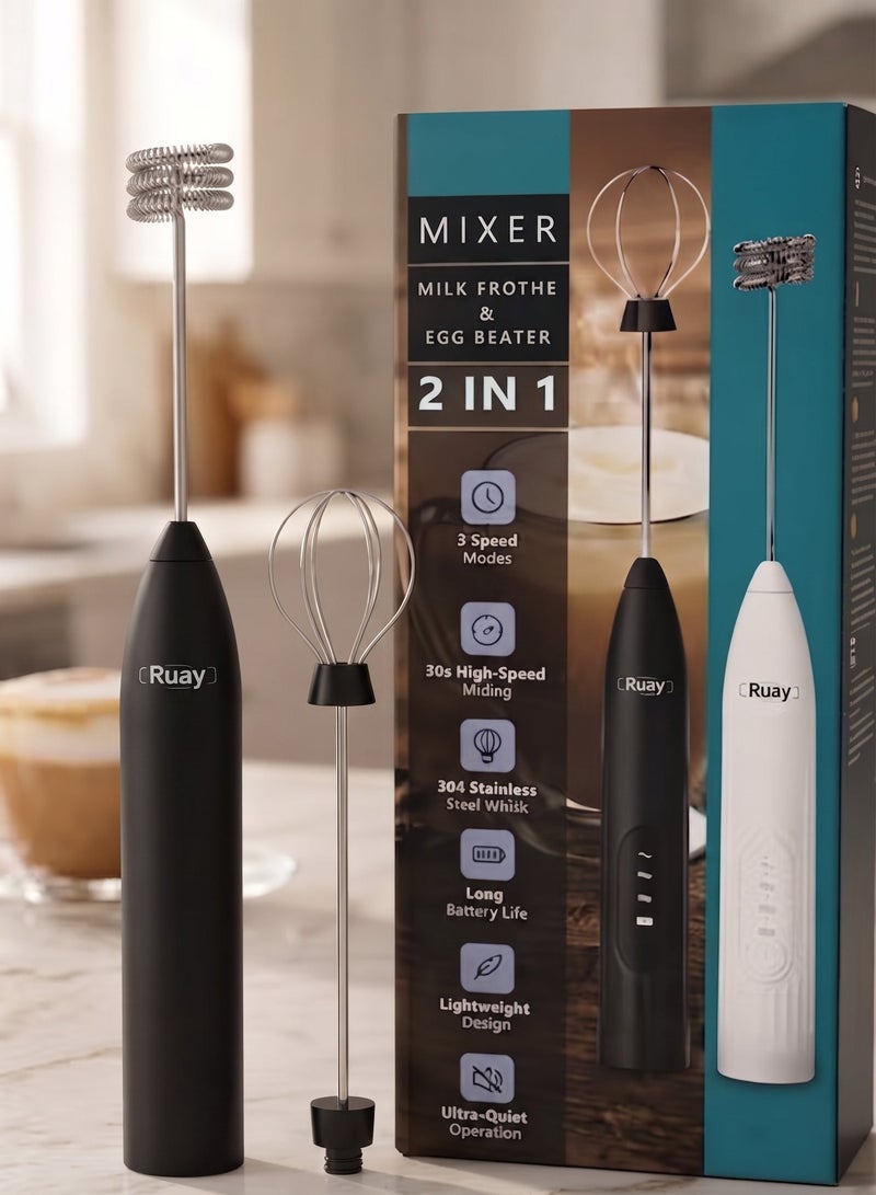 Ruay Electric Milk Frother and Egg Beater - Cordless with 3 Speeds and Quiet Motor -White,RA24 - Image 1