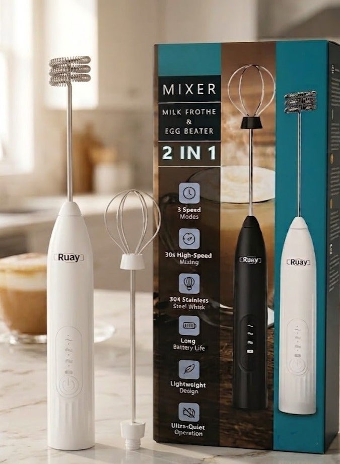 Ruay Electric Milk Frother and Egg Beater - Cordless with 3 Speeds and Quiet Motor -White,RA24 - Image 3