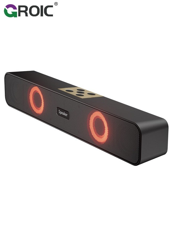 GROIC - Computer Speakers Desktop Soundbar HiFi Stereo Audio RGB Mini Sound Bar External Speaker with Bluetooth AUX-in Wired USB Powered Volume Control for PC Laptop Tablets Monitor - Image 1