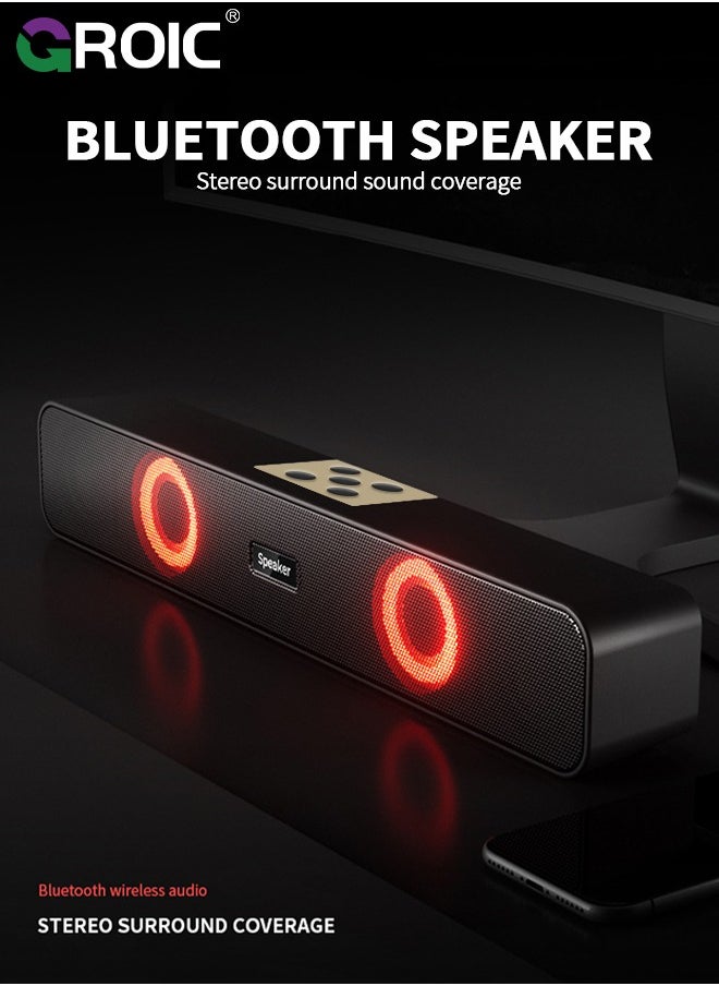GROIC - Computer Speakers Desktop Soundbar HiFi Stereo Audio RGB Mini Sound Bar External Speaker with Bluetooth AUX-in Wired USB Powered Volume Control for PC Laptop Tablets Monitor - Image 1
