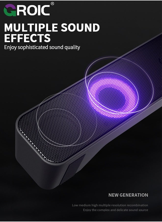 GROIC - Computer Speakers Desktop Soundbar HiFi Stereo Audio RGB Mini Sound Bar External Speaker with Bluetooth AUX-in Wired USB Powered Volume Control for PC Laptop Tablets Monitor - Image 1