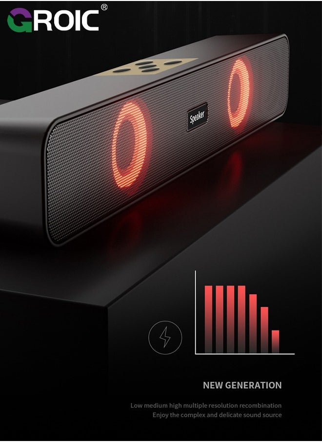 GROIC - Computer Speakers Desktop Soundbar HiFi Stereo Audio RGB Mini Sound Bar External Speaker with Bluetooth AUX-in Wired USB Powered Volume Control for PC Laptop Tablets Monitor - Image 1