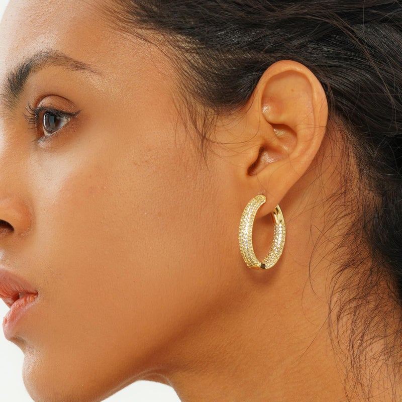 TOPGRILLZ Iced Out Hoop Earrings Cubic Zirconia Huggie Cartilage Cuff Hypoallergenic 14K Gold Plated Luxury Fashion Round Circle Earrings For Women-29mmGold - Image 3