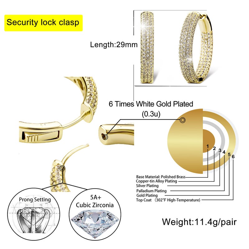 TOPGRILLZ Iced Out Hoop Earrings Cubic Zirconia Huggie Cartilage Cuff Hypoallergenic 14K Gold Plated Luxury Fashion Round Circle Earrings For Women-29mmGold - Image 2