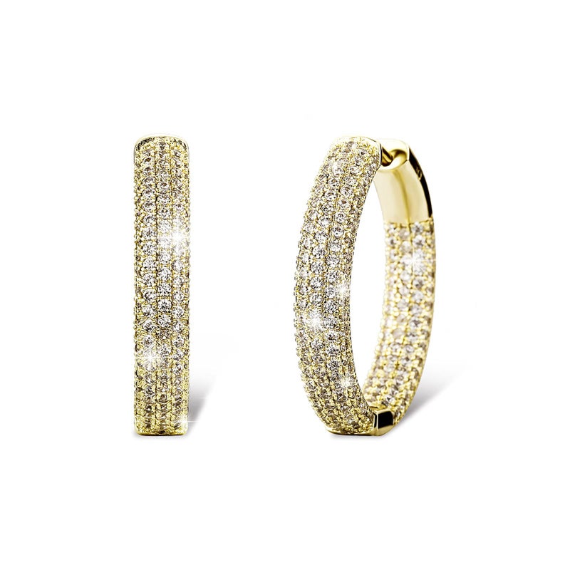 TOPGRILLZ Iced Out Hoop Earrings Cubic Zirconia Huggie Cartilage Cuff Hypoallergenic 14K Gold Plated Luxury Fashion Round Circle Earrings For Women-29mmGold - Image 1