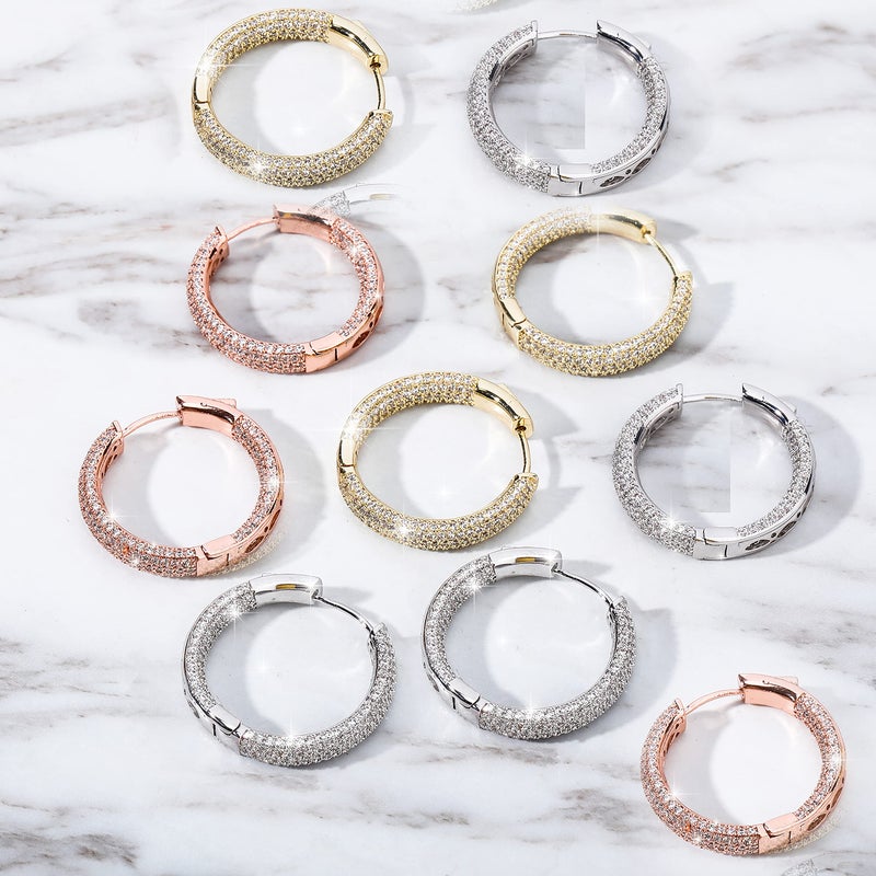 TOPGRILLZ Iced Out Hoop Earrings Cubic Zirconia Huggie Cartilage Cuff Hypoallergenic 14K Gold Plated Luxury Fashion Round Circle Earrings For Women-29mmGold - Image 5