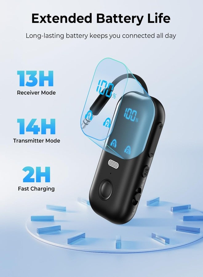 daskmenbo Bluetooth 5.4 Transmitter Receiver aptX Adaptive for 2 AirPods or Headphones, 2-in-1 Bluetooth Audio Adapter with Mic & LED Display for TV Car Airplane, 3.5mm AUX Wireless Adapter for Home Stereo - Image 3