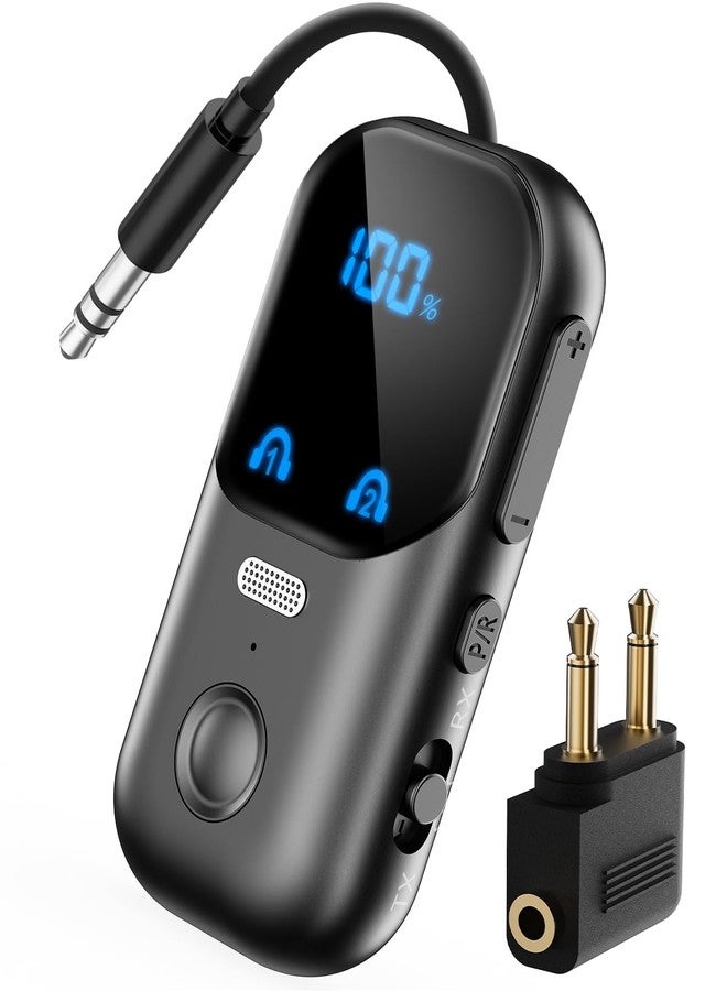 daskmenbo Bluetooth 5.4 Transmitter Receiver aptX Adaptive for 2 AirPods or Headphones, 2-in-1 Bluetooth Audio Adapter with Mic & LED Display for TV Car Airplane, 3.5mm AUX Wireless Adapter for Home Stereo - Image 1