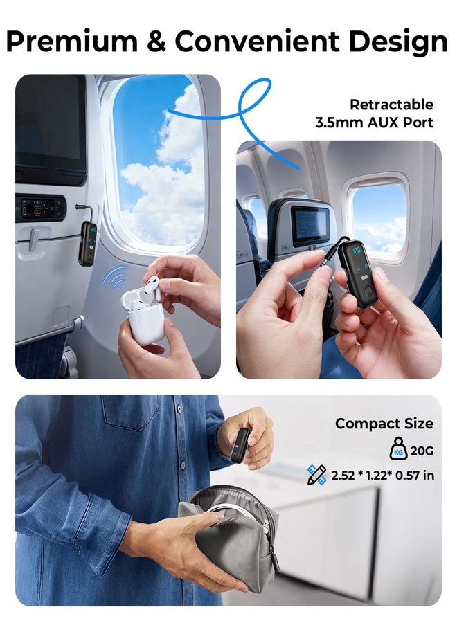daskmenbo Bluetooth 5.4 Transmitter Receiver aptX Adaptive for 2 AirPods or Headphones, 2-in-1 Bluetooth Audio Adapter with Mic & LED Display for TV Car Airplane, 3.5mm AUX Wireless Adapter for Home Stereo - Image 5