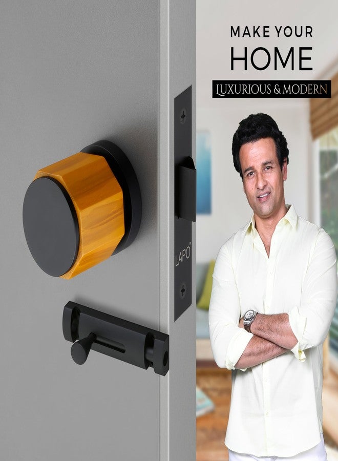 LAPO Superior Brass Bathroom Door Lock | Stylish Black Finish Handleset with Baby Latch for Balcony, Storeroom & Office Doors | Exclusive Design & Superior Durability | 3 Years Warranty Ro-158 - Image 2