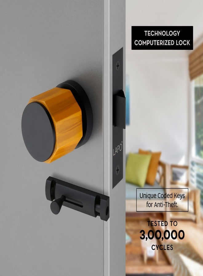 LAPO Superior Brass Bathroom Door Lock | Stylish Black Finish Handleset with Baby Latch for Balcony, Storeroom & Office Doors | Exclusive Design & Superior Durability | 3 Years Warranty Ro-158 - Image 4