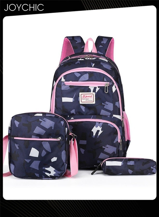 Joychic 3-Piece Nylon Water Resistant Travel Daypack Brief Durable Large Capacity School Backpack Set with Front Pocket for Middle High Students - Image 1