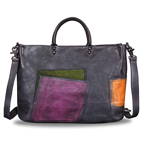 IVTG Genuine Leather Handbag for Women Vintage Handmade Top Handle Bag Crossbody Satchel Purse (Darkgray) Medium - Image 1
