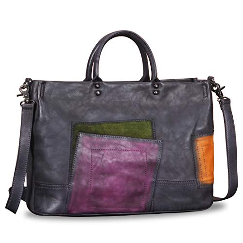 IVTG Genuine Leather Handbag for Women Vintage Handmade Top Handle Bag Crossbody Satchel Purse (Darkgray) Medium - Image 2