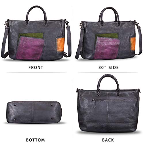 IVTG Genuine Leather Handbag for Women Vintage Handmade Top Handle Bag Crossbody Satchel Purse (Darkgray) Medium - Image 5